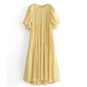 Zara Yellow Textured Midi Dress